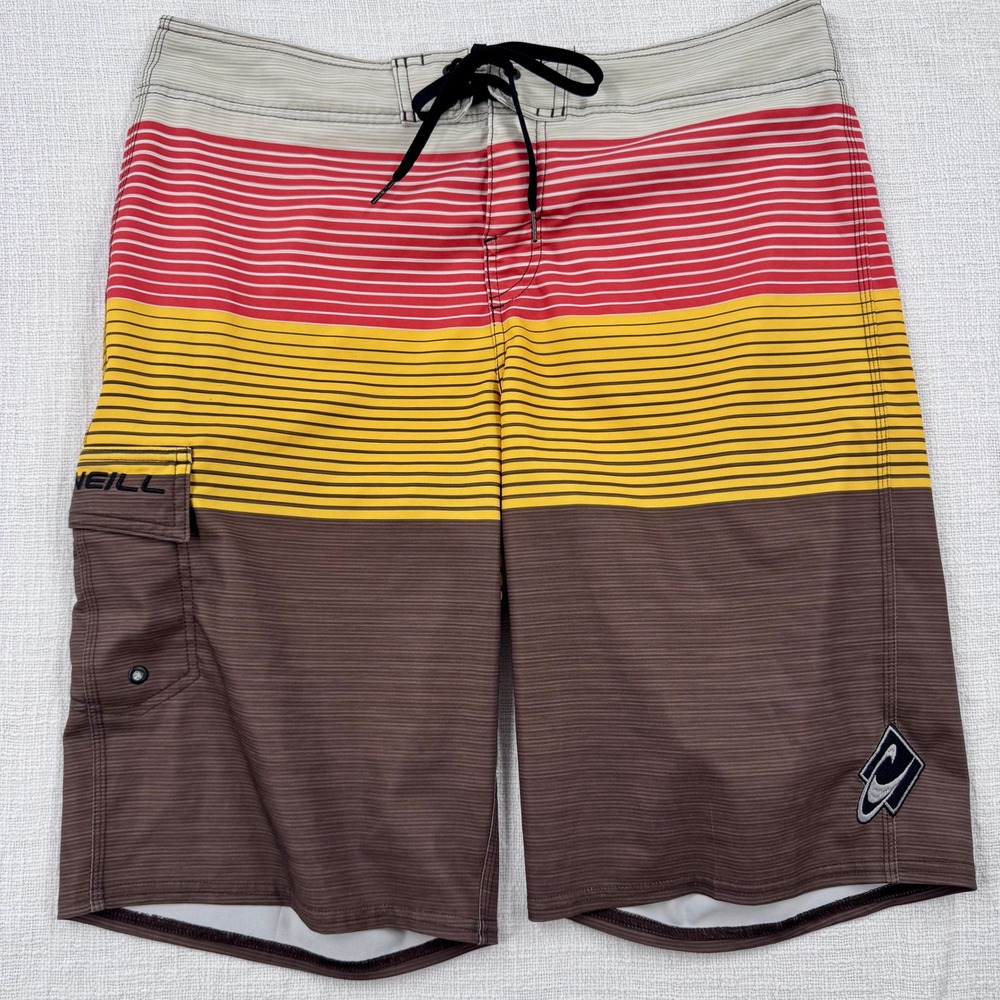 Vintage Y2K O'Neill Boardshorts Men 34 John John Retro Stripe Stretch Swim Trunk